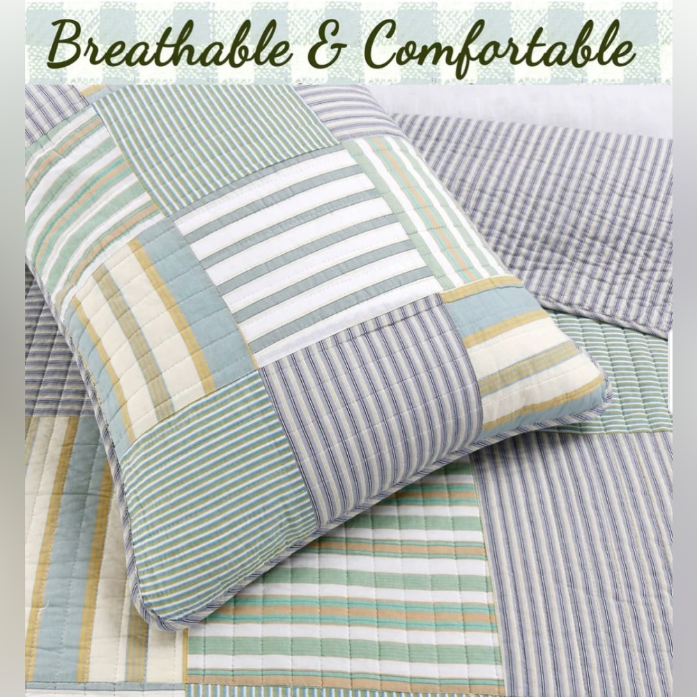 Cozy Line Spa Stripes Patchwork Quilt Bedding Set Twin - Picture 2 of 7